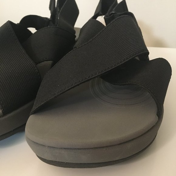 Cloudsteppers by Clarks Cushion Soft Black & Gray Wedge Sandals Shoes Size 8.5 W - Picture 12 of 14